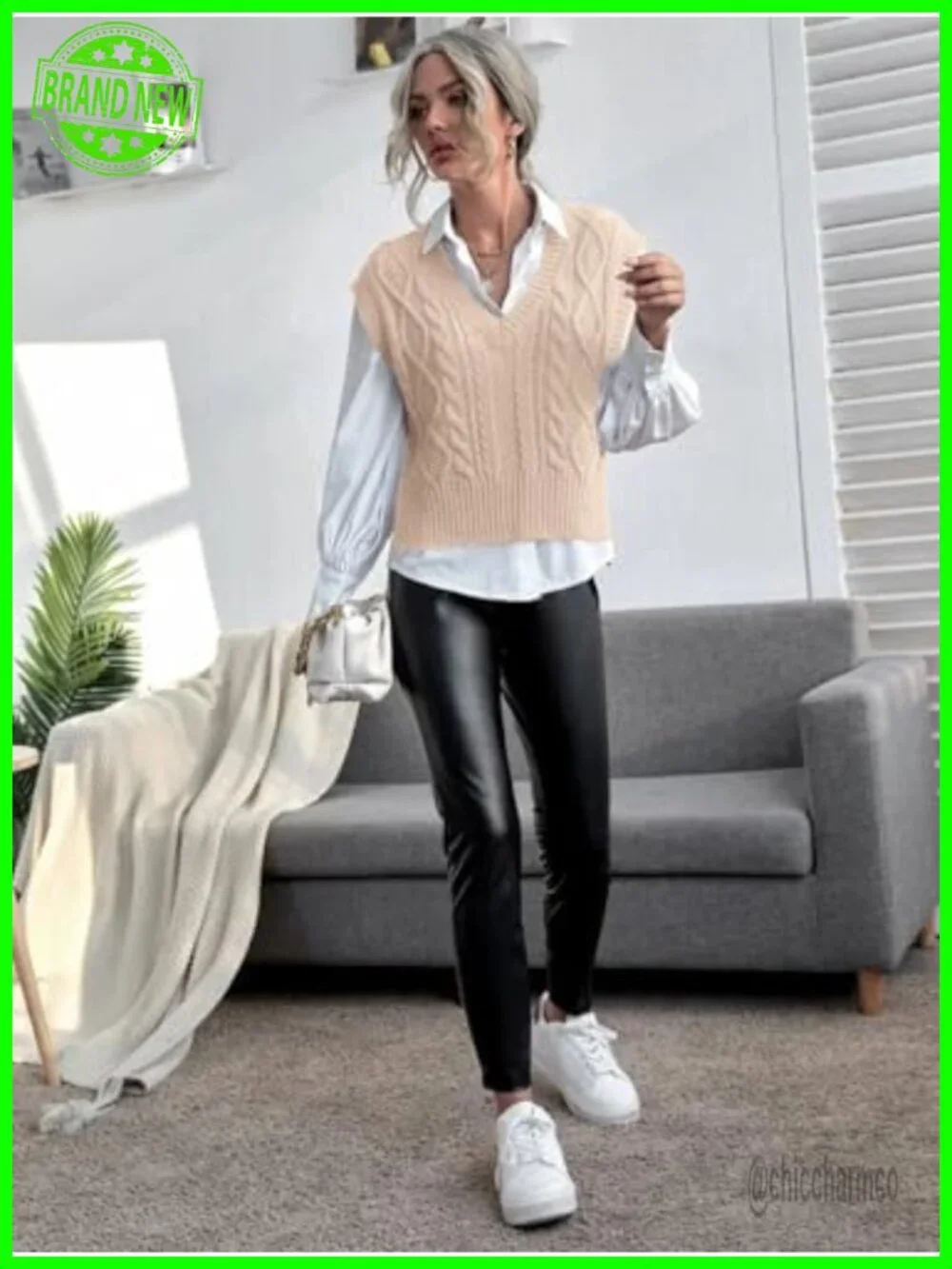 Women's V-Neck Sweater Vest Sleeveless Crop Pullover Knit Vest
